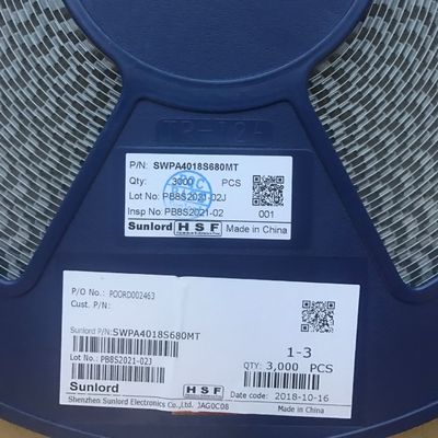 SWPA4018S680MT 68μH Inducteur de puissance avec une tolérance de 20% 4018 Taille 1.24A Courant sat 1.15A Temp Rise Current Construction blindée -40°C à 125°C Plage RoHS Conforme à la bande et à la bobine Emballage