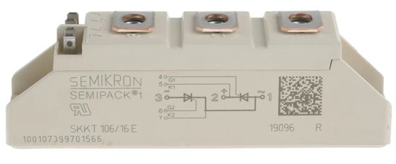 SKKT106/16E 1600V 106A Dual Thyristor Module basse tension VF 1.35V 2.4kA Surge AlN Contact de pression de base en céramique SEMIPACK1 isolé UL Certifié pour démarreurs et entraînements souples