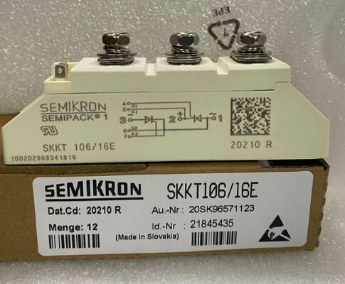 SKKT106/16E 1600V 106A Dual Thyristor Module basse tension VF 1.35V 2.4kA Surge AlN Contact de pression de base en céramique SEMIPACK1 isolé UL Certifié pour démarreurs et entraînements souples