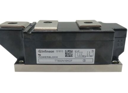 TT600N16KOF 1600V 600A Dual Thyristor Module basse VF 1,32V surtension élevée 21kA technologie de contact sous pression Plaque de base isolée Porte de tranchée UL certifiée pour démarreurs et rectificateurs mous