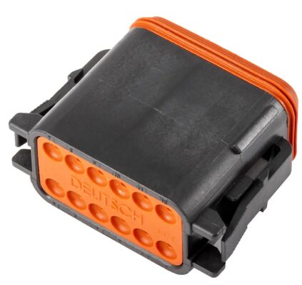 DT06-12SB 12 Position 4,19 mm de hauteur Connecteur automobile Réceptacle noir Crimp Housing Wedgelock Fermeture intégrée Fermeture IP68 scellée 13A Classification pour le câblage en environnement hostile